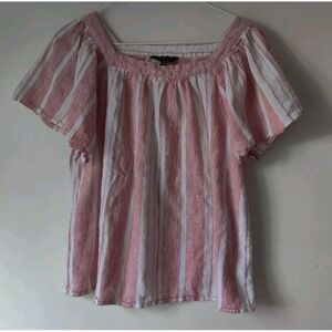 Banana Republic‎ Women Picnic Stripe Red White Flutter Sleeve Square Neck Size S